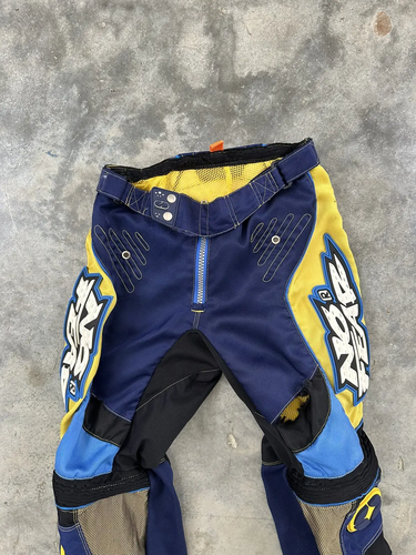 Pantalones de motocross No Fear azules + amarillos desgastados talla 34 - Imagen 2 de 9