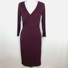 Loft Womens Size XS Dress Wrap Look V Neck 3/4 Sleeve Back Zip Lined Knee Length