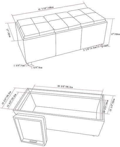 Simpli Home Avalon Extra Large Rectangular Storage Ottoman with 3 Serving Trays - Picture 5 of 5