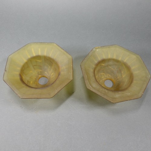2 Antique 7" wide Art Deco Shades Amber Glass 1-1/16" fitter - Picture 9 of 12