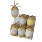 Heaven Sends Set of 6 Hanging Pastel Floral Wooden Rustic Easter Egg Decorations