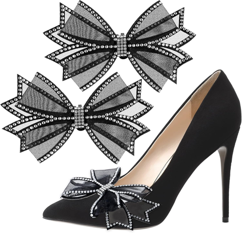 2 Pcs Shoe Clips for Women Dress Shoes, Mesh Bow Rhinestone High Heel Shoe Clips - Picture 11 of 12