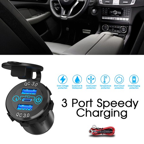 1-2X PD Type C Dual USB Car Charger QC 3.0 Charger 12V 24V Power Outlet Socket - Picture 13 of 16