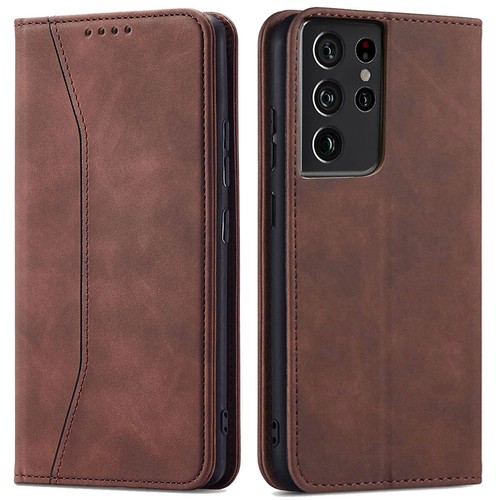 For Samsung Galaxy S21/S21+/S21 Ultra Leather Wallet Case Shockproof Cover Brown - Afbeelding 1 van 26