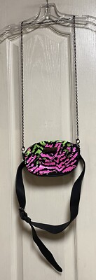Claudia Canova EMI Reversible Neon Zebra Sequin Oval Belt/Shoulder Bag