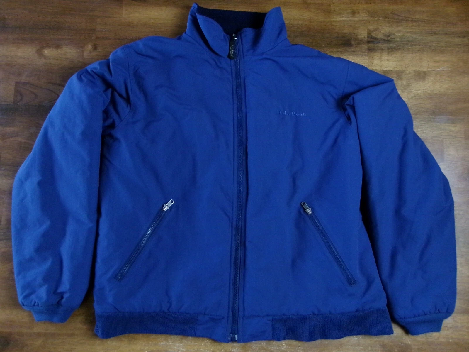 LL Bean Warm Up Jacket Adult Large Blue Fleece Lined Full Zip Bomber Style Mens