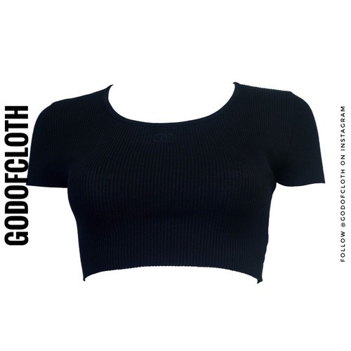 Chanel Black 1995 CC Logo Crop Top