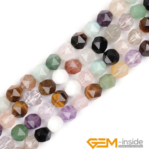 Faceted Natural Colorful Gemstone Polygonal Round Jewellery Making Beads 15" UK - Picture 20 of 34
