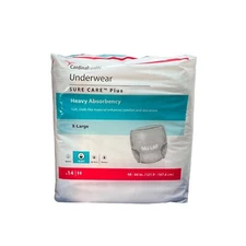 Lot of 4 pack x 14 (56 ct) Cardinal Health Sure Care Plus Adult Underwear XL