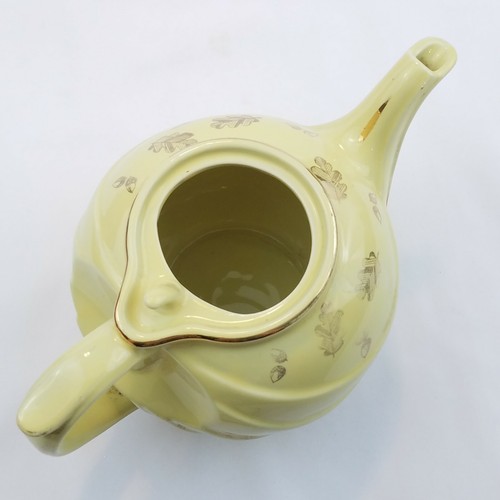 HALL China 0799 Parade Teapot with Lid Canary Yellow Gold Trim Vintage 1940s - Picture 6 of 10