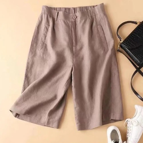 Cotton Linen Women Suit Shorts Pure Color Women Shorts High Waist Straight Wide - Bild 6 von 12