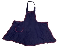 Vintage Kitchen Bib Apron Dark Blue Red Rick Rack Trim Pocket Tie Back Pinafore
