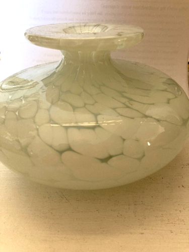 Vintage Mdina Maltese White Mottled Large Glass Squat Vase - Picture 9 of 9
