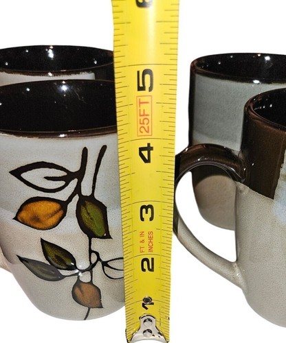 4 Mugs Pfaltzgraff Rustic Leaves Stoneware 5" Tall Microwave & Dishwasher Safe - Afbeelding 4 van 7