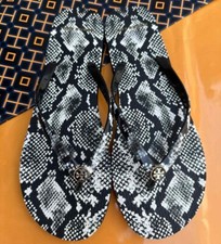 NWT Tory Burch Thin Flip Flops Enamel Logo PVC/EVA Roccia Snake Sandal Sz 10