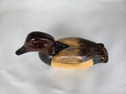 Hand Carved Wooden Duck Figurine with Glass Eye Folk Art Shelf Decor Rustic - Picture 3 of 8