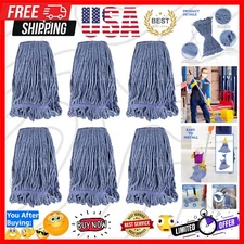 Heavy-Duty Floor Mop Head Replacement Set - 6 Cotton Refills for Commercial Use