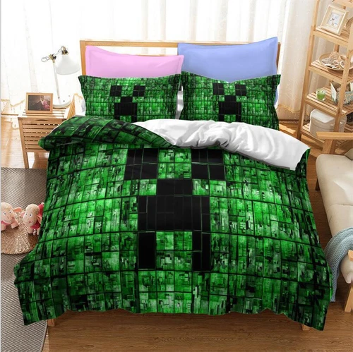 Set lenzuola Minecraft 3 pezzi trapunta copripiumino dormitorio singolo matrimoniale king size UK - Foto 19 di 25