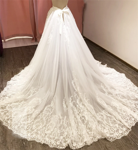 Lace Wedding Removable Train Ivory White Tulle Ruffles Bridal Detachable Skirt - Imagen 4 de 15
