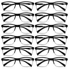 12 Pack Mens Unisex Half Frame Square Reading Glasses Black Spring Hinge Readers