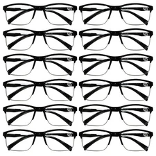 12 Pack Mens Unisex Half Frame Square Reading Glasses Black Spring Hinge Readers
