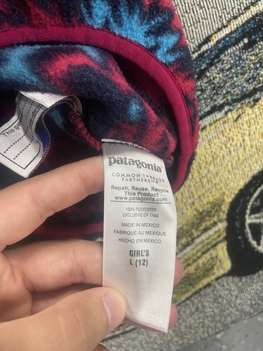 Patagonia Synchilla Fleece Jacket Pink Blue Aztec Youth Girls Size Large 12 - Picture 10 of 12