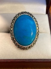 DW Sterling Silver .925 Turquoise Blue Dyed Howlite Marcasites Ring Sz 9
