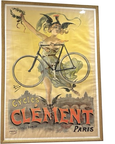 Original French Vintage poster Cycles Clement Paris by Pneu Dunlop circa 1898