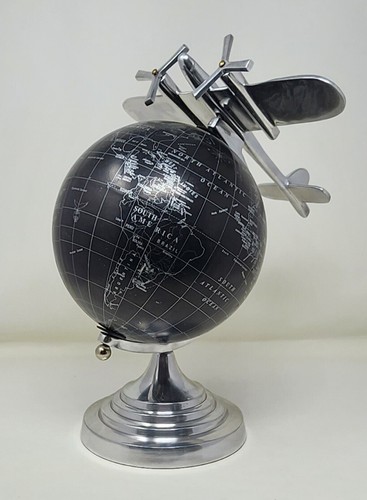 Pier 1 Imports World Globus schwarz & silber Metall Flugzeug 14" hoch Tischplatte Schreibtisch - Bild 2 von 15