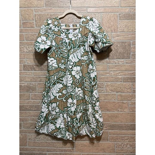 1960 Vintage Chin Lan Hawaiian Women's Floral Print Dress Green&Beige Size M - Picture 6 of 8