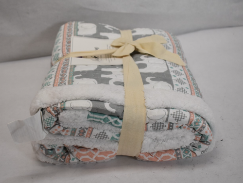 Elephant Stripe Fuzzy Reversible Sherpa Throw Blanket 60" x 50" Turquoise & Pink - Picture 2 of 8
