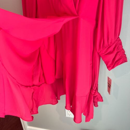 Nanette Lepore Long Sleeve Ruffle Faux Wrap Dress Sz 14 in Monticello Rose Pink - Picture 4 of 11