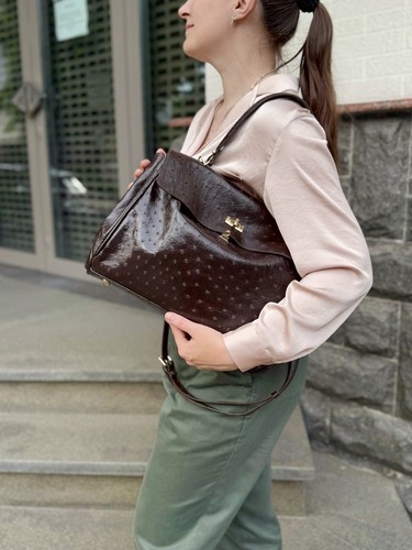 Mujer Azul Bolso de Mano Lujo GENUINO Cuero de Avestruz Bolso de Hombro Bolso de Mano - Imagen 11 de 22