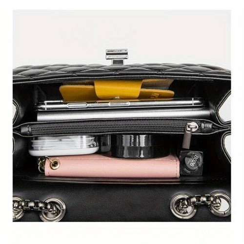 Ladies Black PU Leather Chain HandBag Fashion Shoulder Crossbody Purse Versatile - Picture 2 of 8