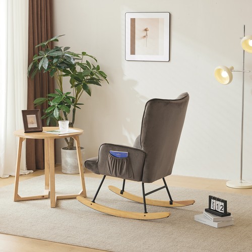 Rocking Chair Nursery Upholstered Glider Rocker with High Backrest Dark Grey New - Picture 17 of 23