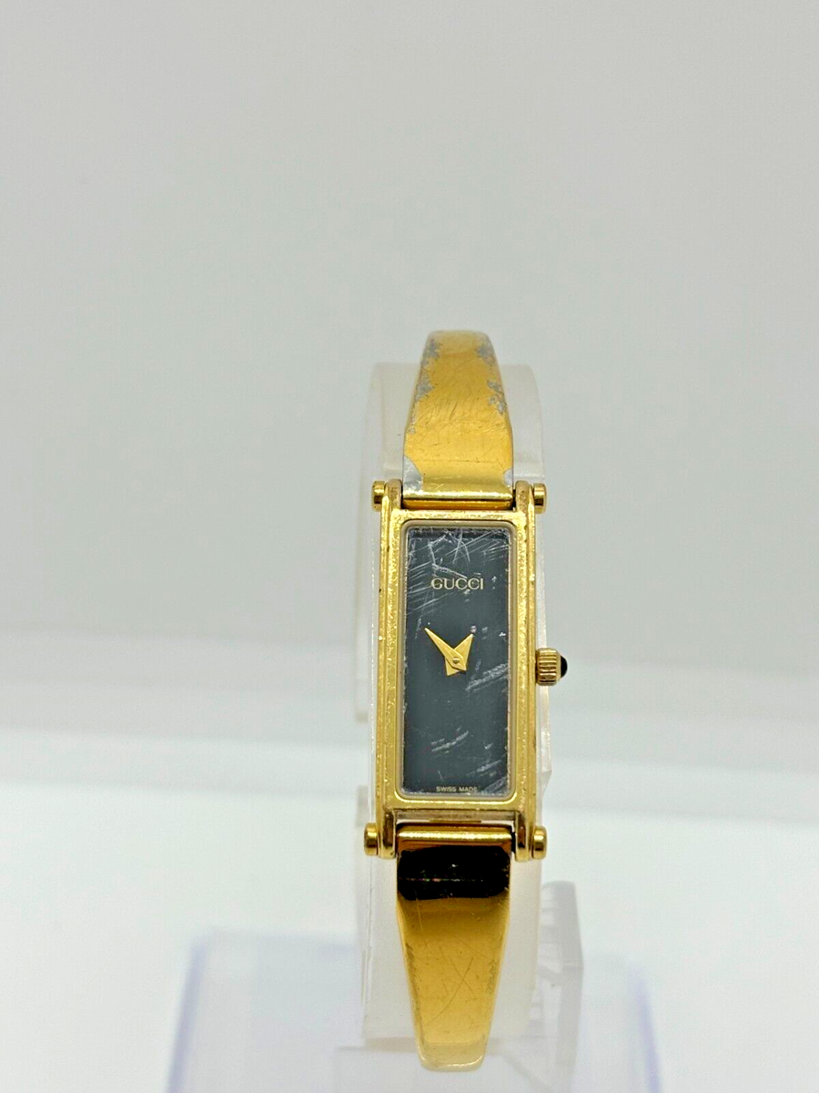 GUCCI 1500 Watch Gold Black Dial QZ Women's Bangle Wrist GUCCI 1500 Watch Gold Black Dial QZ Women's Bangle Wrist