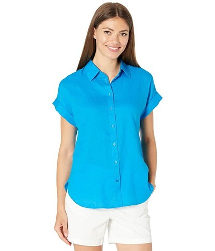 NEW LAUREN RALPH LAUREN BLUE LINEN SHIRT BLOUSE SIZE XS - 第 1/2 張圖片
