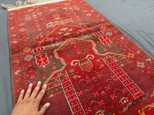 Antique Turkmen Prayer Rug 2'7 x 4'4 ft – Handmade Afghan Wool Tribal Accent Car - Picture 9 of 10