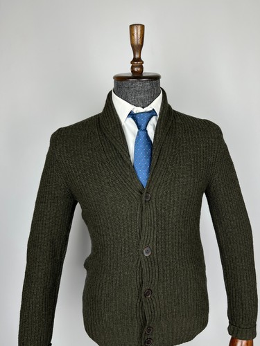 Suitsupply Herren dunkelgrün Strick Wolle Kaschmir Schalkragen Cardigan Pullover Small - Bild 4 von 12