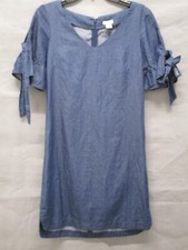 J Crew Dress Womens XXS Blue Chambray Short Sleeves Mini Flowy Pullover Ladies