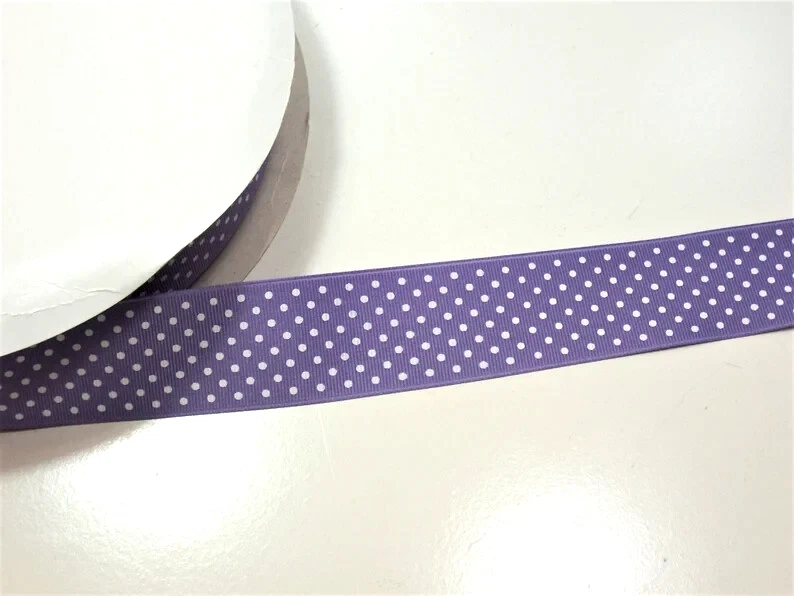 Cinta de grosgrain de punto de confeti púrpura 1 1/2" de ancho x 10 yardas blanco lila B40 Foto 4 de 4