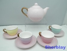 FAO Schwarz 9 Piece Ceramic Tea Party Set English Design w/ Pastel and Gold