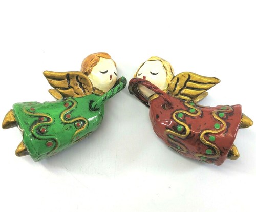 VTG Fitz & Floyd Angel Napkin Ring Holder Candle Climbers 1970's Red Green Pair - Picture 10 of 12