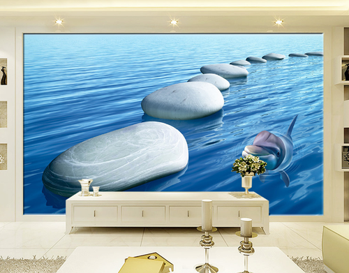 3D Stone Dolphin Sea 7 Wall Paper Murals Wall Print Wall Wallpaper Mural AU Kyra - Picture 2 of 6