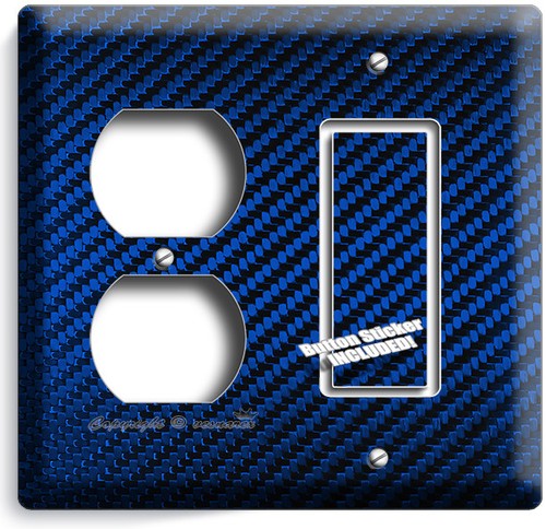 NAVY BLUE CARBON FIBER LOOK LIGHT SWITCH OUTLET COVER WALL PLATE GARAGE HD DECOR - Picture 29 of 34