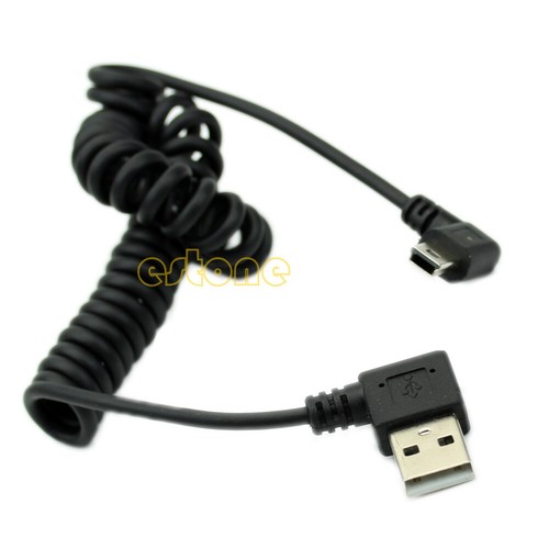 Spiral Coiled USB 2.0 A Male to Mini USB 5 Pin Male Left Angle Adapter Cable - 第 3/6 張圖片