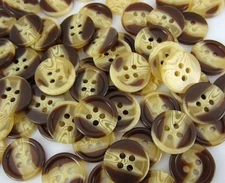 Pkg of 10 BROWN & CREAM Striped 4-hole Resin Buttons 5/8" (15mm) Craft (7109)