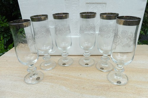 Set 6 Original Vintage 1980's German Made Etched Design Port Sherry Wine Glasses - Picture 7 of 12