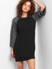 New GAP Women Raglan Black Gray Long Sleeve Colorblock Shift T-shirt Dress XS