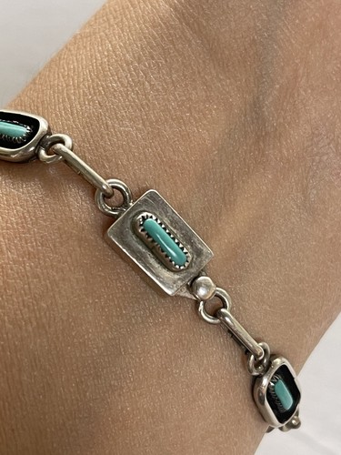 Silver And Needlepoint Turquoise Chain Bracelet - Picture 7 of 8